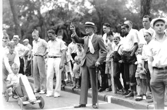 Francis Gross was the starter for the Pushmobile Derby in 1936, two years before he wrote his autobiography. (Minneapolis Park and Recreation Board)