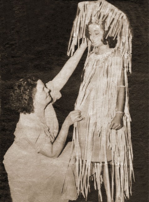 Alice Dietz, creator and director of the playground pageants, with ten-year-old Bea Dunlap from Farview Park in 1939. Bea is dressed as a raindrop. (Photo courtesy of Bea Dunlap.)