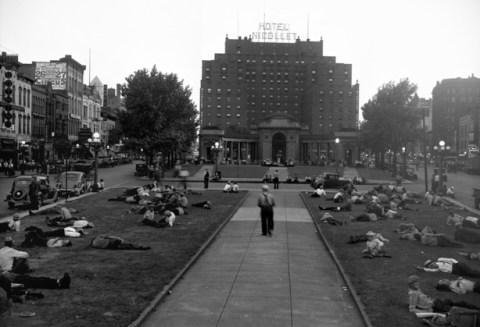 This infamous 1937 photo may overstate the case, but it does suggest one common use of the park. (Minneapolis Star Journal, Minnesota Historical Society)